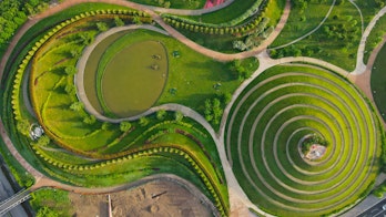 Aerial View Of Parco Del Portello In Milan With Circular Lawns And Paths-shutterstock_1980806378