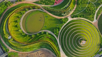 Aerial View Of Parco Del Portello In Milan With Circular Lawns And Paths-shutterstock_1980806378