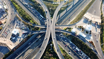 Aerial View Of Popular Highway Of Attiki Odos Multilevel Junction Road, Attica, Greece, Shutterstock 1057364099