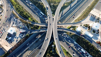 Aerial View Of Popular Highway Of Attiki Odos Multilevel Junction Road, Attica, Greece, Shutterstock 1057364099