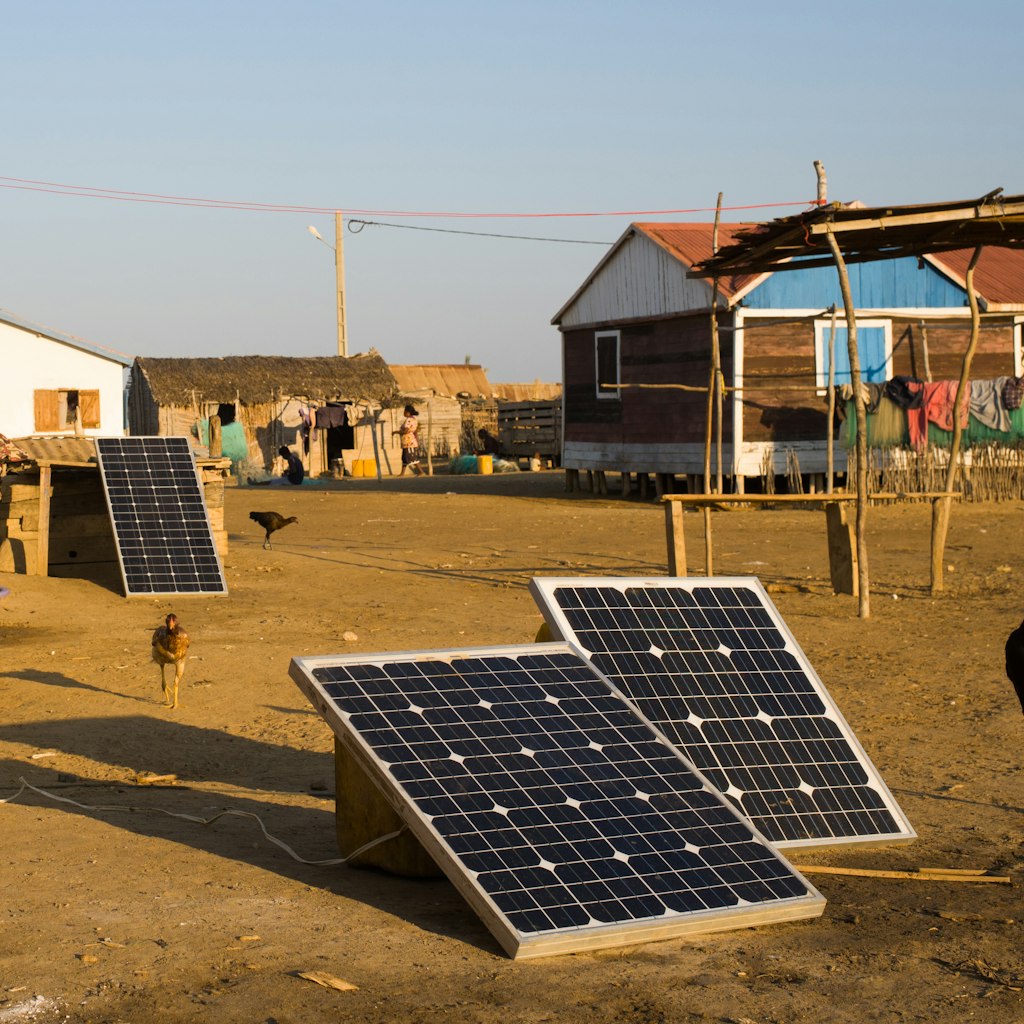 Photo depicts a solar panel in a village in Madagascar
