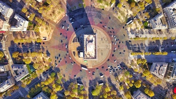 Aerial view of the Arc de Triomphe in Paris, France