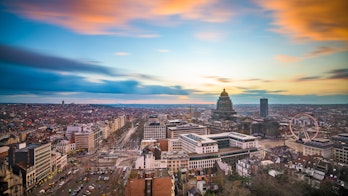 Brussels, Belgium, urban landscape at the Palace of Justice at dusk